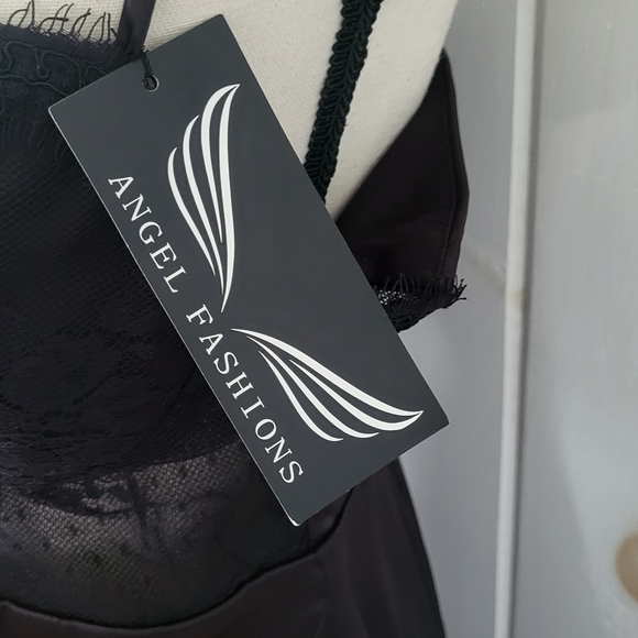 Spaghetti Strap Splicing Illusion Lace Satin Sexy Bodycon Dress - Picture 13 of 14